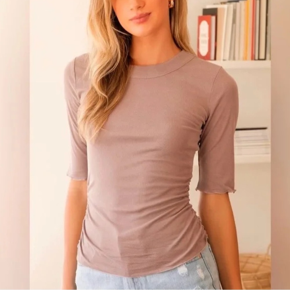 Free People Talk To Me Tee, Ribbed blouse, Taupe (Coyote), XS, Small,Medium, NWT